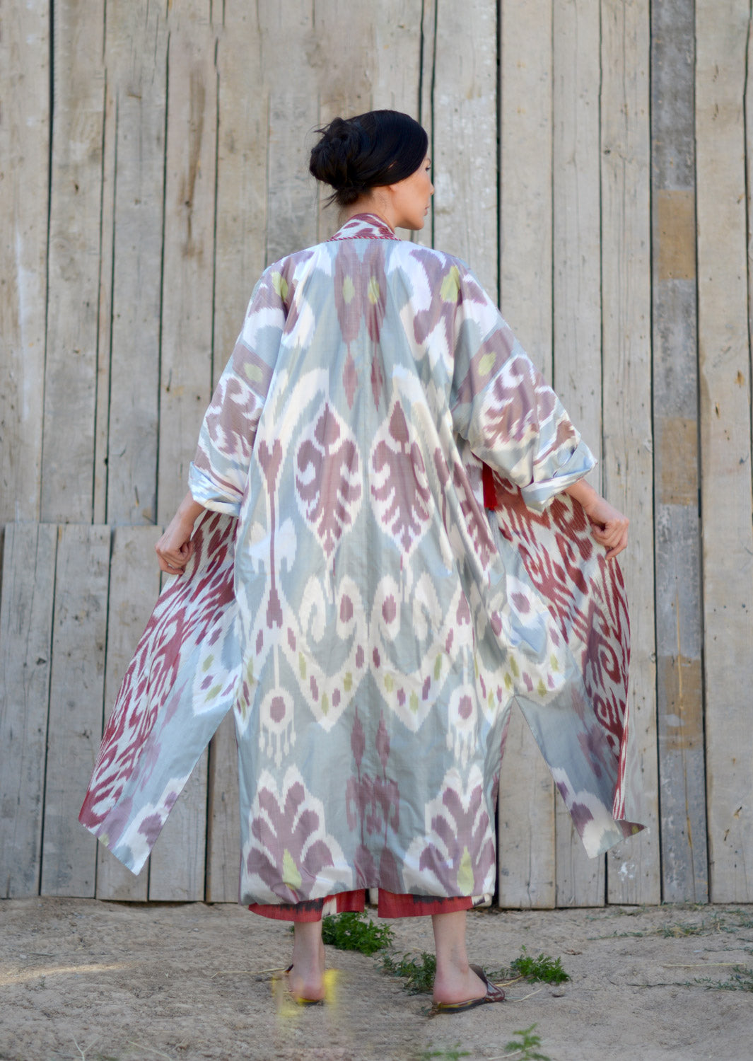 Uzbek Traditional hanwoven Ikat Long Kaftan hand shops Dyed hand loomed Organic Ikat Robe